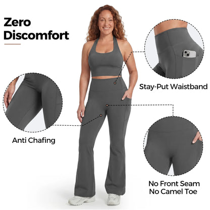 High-Waisted Tummy Control
Pocket Flare Leggings