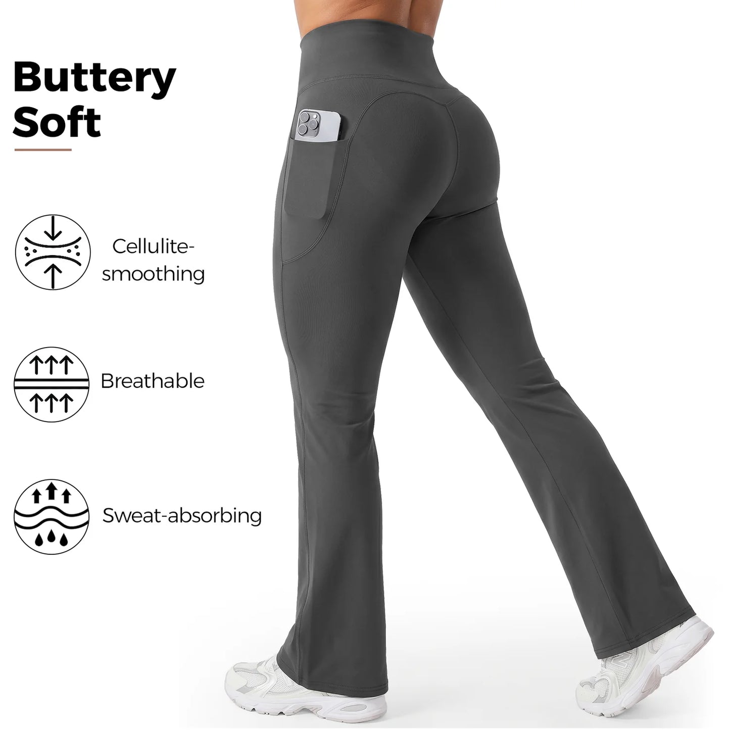 High-Waisted Tummy Control
Pocket Flare Leggings